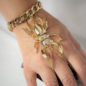 Large Beetle ring cuff bracelet connected ring Cuff Bracelets Set -Men /Women
